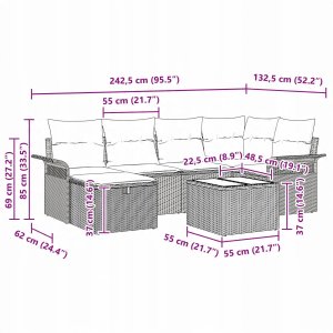 vidaXL 7 Częściowy Zestaw Sof Ogrodowych Z Poduszkami Brązowy Poli Rattan 11