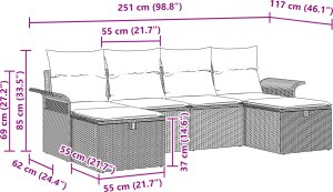 vidaXL vidaXL 6-częściowy zestaw sof ogrodowych z poduszkami Brązowy Polirattan 3