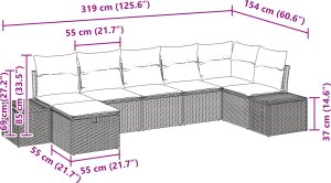 vidaXL Zestaw sofy ogrodowej 7-częściowy z poduszkami jasnoszary polirattan 5