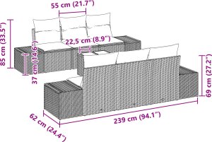 vidaXL 7 Elementowy Zestaw Sof Ogrodowych z Poduszkami Beżowy Polirattan 2