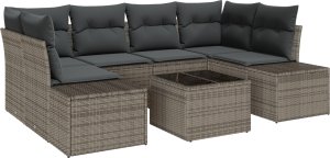 vidaXL Zestaw Sofy Ogrodowej 7 Elementów z Poduszkami Szary Polirattan 2