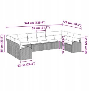 vidaXL Zestaw 10-częściowy sofy ogrodowej z poduszkami Beżowy Polirattan 10