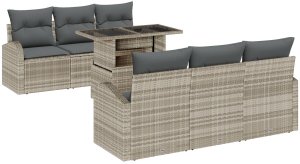 vidaXL Zestaw 7 częściowy sof ogrodowych z poduszkami jasnoszary polirattan 2
