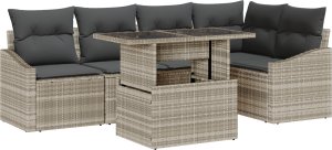 vidaXL Zestaw 6-częściowy sof ogrodowych z poduszkami jasnoszary polirattan 2