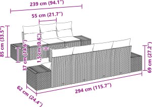 vidaXL Zestaw Sofy Ogrodowej 8-elementowy z Poduszkami Szary Polirattan Akacja 4