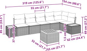 vidaXL Zestaw 7-częściowy sofy ogrodowej z poduszkami Beżowy Polirattan Akacja 3