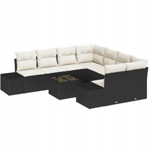 vidaXL Zestaw Sof Ogrodowych 9 Części z Poduszkami Czarny Polirattan 2