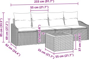 vidaXL Zestaw sof ogrodowych 5-częściowy z poduszkami, szary, polirattan, akacja. 3
