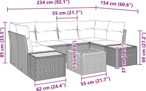vidaXL Zestaw sof ogrodowych 7 Częściowy z Poduszkami Czarny Polirattan Akacja 2