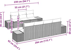 vidaXL Zestaw 8-częściowy kanap ogrodowych z poduszkami Szary Polirattan Akacja 3