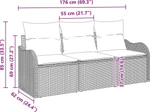 vidaXL Zestaw 3-częściowy sofa ogrodowa z poduszkami jasnoszary polirattan 3