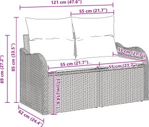 vidaXL Zestaw 3-częściowy sofa ogrodowa z poduszkami jasnoszary polirattan 4