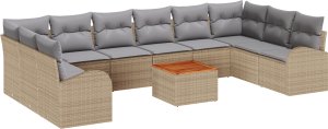 vidaXL Zestaw sof ogrodowych 11 elementowy z poduszkami Beżowy Rattan Akacja 2