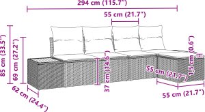 vidaXL Zestaw sof ogrodowych 5 części z poduszkami szary polirattan akacja 4