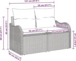 Sofa ogrodowa 2-osobowa z poduszkami brązowa z polirattanu 3