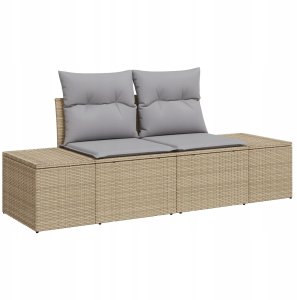 vidaXL Zestaw sofy ogrodowej 8 części z poduszkami Beżowy Polirattan Akacja 4