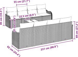 vidaXL Zestaw Sofy Ogrodowej 9 Elementów z Poduszkami Szary Polirattan 7