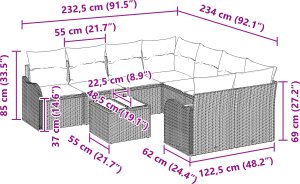 vidaXL 9-częściowy zestaw sof ogrodowych z poduszkami beżowy polirattan 2