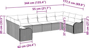10-częściowy Zestaw Sofy Ogrodowej z Poduszkami Szary Polirattan 3