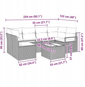 7-częściowy zestaw sof ogrodowych vidaXL z poduszkami czarny polirattan 8