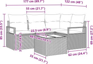 Zestaw Sof Ogrodowych vidaXL 5 elementów z poduszkami Beżowy Polirattan 4
