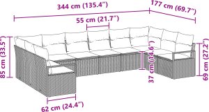 vidaXL Zestaw sofy ogrodowej 10-częściowy z poduszkami Brązowy Polirattan 2
