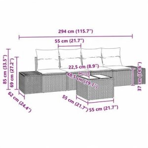 vidaXL 5-częściowy zestaw sof ogrodowych z poduszkami brązowy polirattan 18