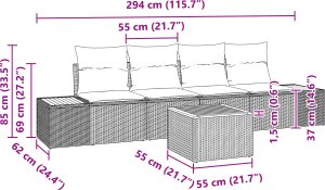 vidaXL 5-częściowy zestaw sof ogrodowych z poduszkami Szary Poli Rattan Akacja 3