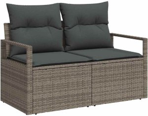 9-częściowy Zestaw Sofy Ogrodowej vidaXL z Poduszkami Szary Poli Rattan 4