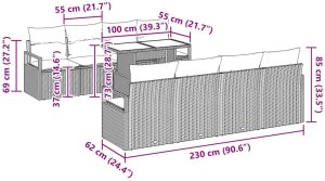 9-częściowy Zestaw Sofy Ogrodowej vidaXL z Poduszkami Szary Poli Rattan 10