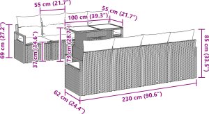 vidaXL 9-częściowy zestaw sof ogrodowych z poduszkami beżowy polirattan 4