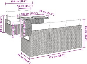 6-częściowy zestaw sof ogrodowych z poduszkami Czarny Polirattan Akacja 3