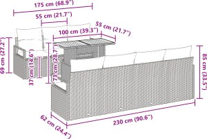vidaXL 8-częściowy zestaw sofy ogrodowej z poduszkami czarny polirattan akacja 3