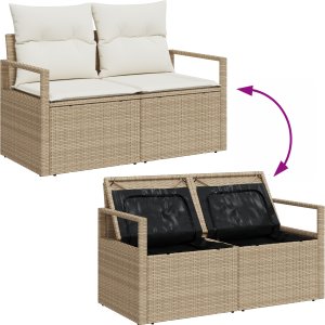 4-częściowy zestaw sof ogrodowych vidaXL z poduszkami beżowy poli rattan 2