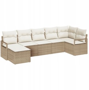Zestaw 7-częściowej sofy ogrodowej z poduszkami Beżowy Poli Rattan 2