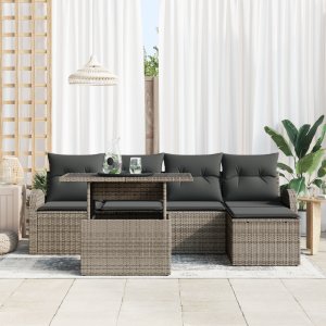 vidaXL 6-częściowy zestaw sof ogrodowych z poduszkami szary rattan poli 2