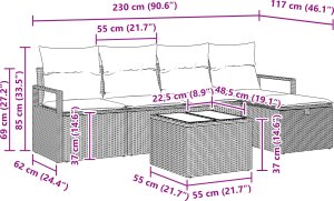 vidaXL Zestaw Sof w 6 Częściach z Poduszkami Czarny Polirattan 3