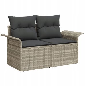 vidaXL Zestaw sześciu sof ogrodowych z poduszkami jasnoszarymi poli rattan 17