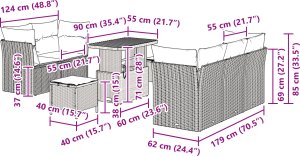 vidaXL Zestaw sof ogrodowych 8-częściowy z poduszkami Czarny Polirattan Akacja 3