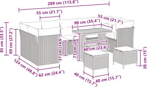 10-częściowy zestaw sof ogrodowych z poduszkami Beżowy Rattan Akacja 5