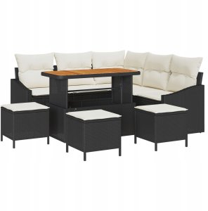 vidaXL 8-częściowy zestaw sof ogrodowych z poduszkami Czarny Polirattan Akacja 13