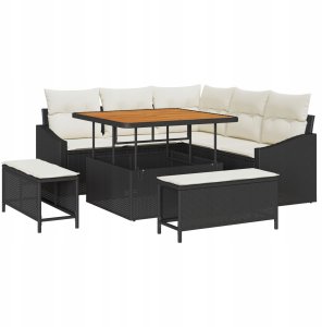 vidaXL 8-częściowy zestaw sof ogrodowych z poduszkami Czarny Polirattan Akacja 17
