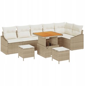vidaXL Zestaw 9-częściowy sofy ogrodowej z poduszkami Beżowy Polirattan 15