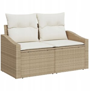 vidaXL Zestaw 9-częściowy sofy ogrodowej z poduszkami Beżowy Polirattan 19