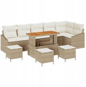 vidaXL Zestaw 9-częściowy sofy ogrodowej z poduszkami Beżowy Polirattan 27