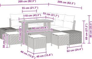 vidaXL 9-częściowy zestaw sofy ogrodowej z poduszkami czarny rattan akacja 3