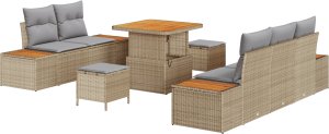 vidaXL Zestaw 8-częściowy sof ogrodowych z poduszkami beżowy polirattan akacja 2