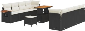 11-częściowy zestaw sofy ogrodowej z poduszkami Czarny Polirattan Akacja 2