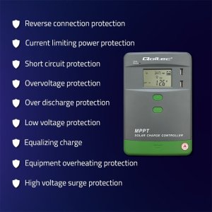 Ładowarka Qoltec Solarny regulator ładowania MPPT z czujnikiem temperatury 30A | 12V/24V | LCD | 2xUSB | Bluetooth | APP | GEL | LiFePO4 6