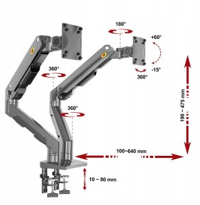 North Bayou Uchwyt biurkowy na 2 monitory 27" - 34" (G65) 3